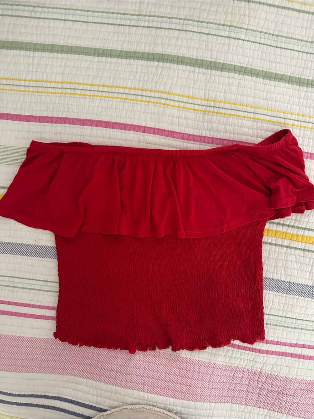 Abercrombie & Fitch Red Smocked Ruffle Tube Top